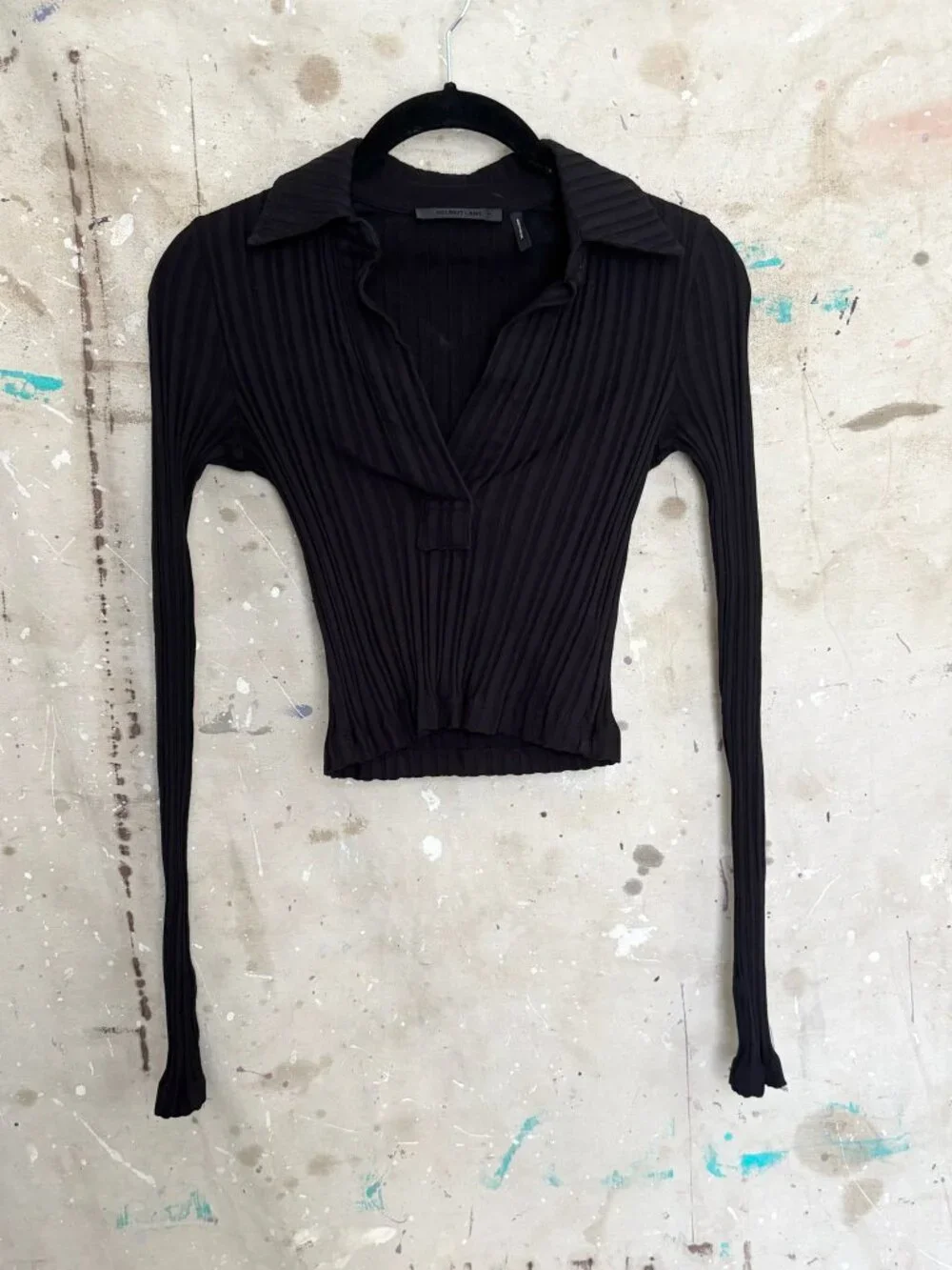Helmut Lang Long Sleeve Crop Polo Top